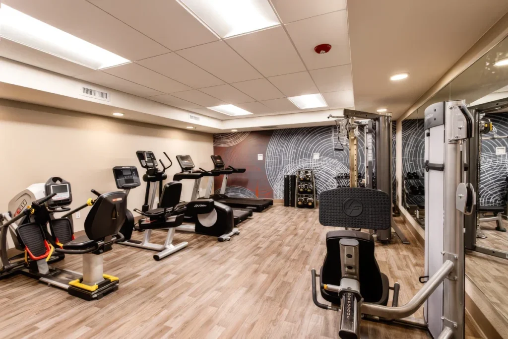 Fitness room with elliptical machines and strength equipment